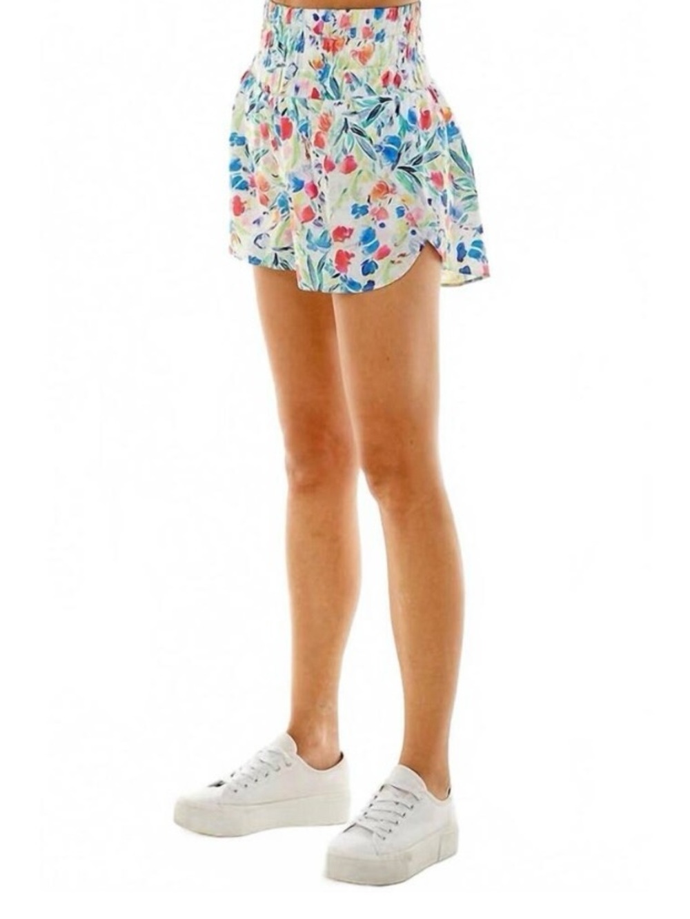 TCEC High-Waist Floral Athletic Shorts - White Multi